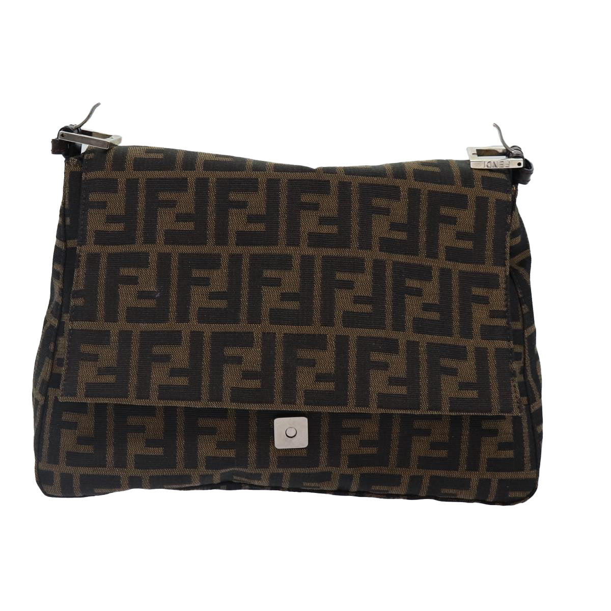 FENDI Zucca Canvas Mamma Baguette Shoulder Bag Brown Black Silver ar12486