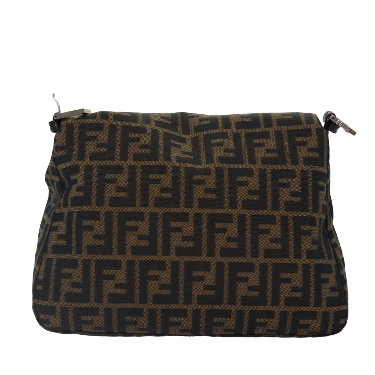 FENDI Zucca Canvas Mamma Baguette Shoulder Bag Brown Black Silver ar12486