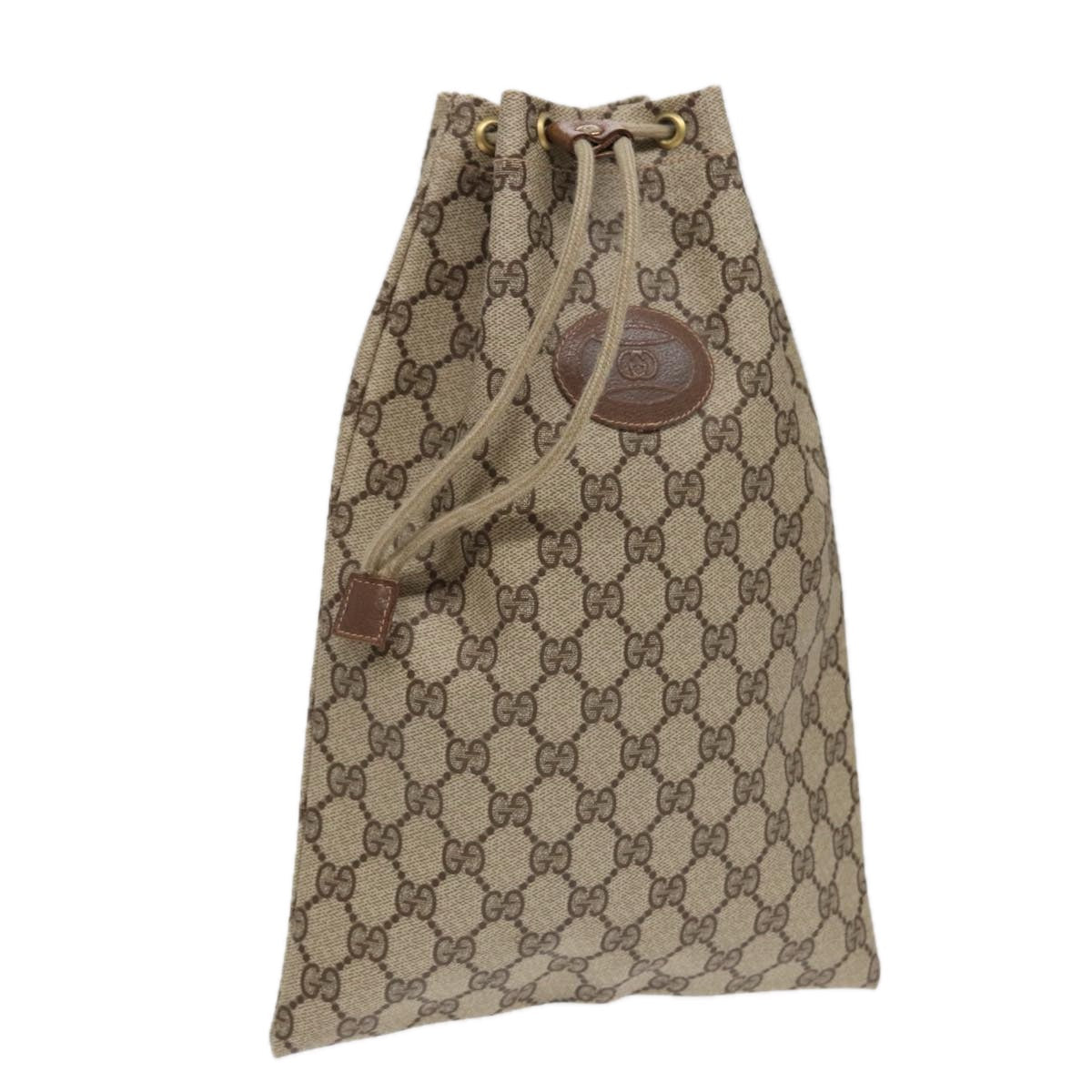 GUCCI GG Supreme Purse Hand Bag PVC Leather Beige Gold 97 19 303 ar12496