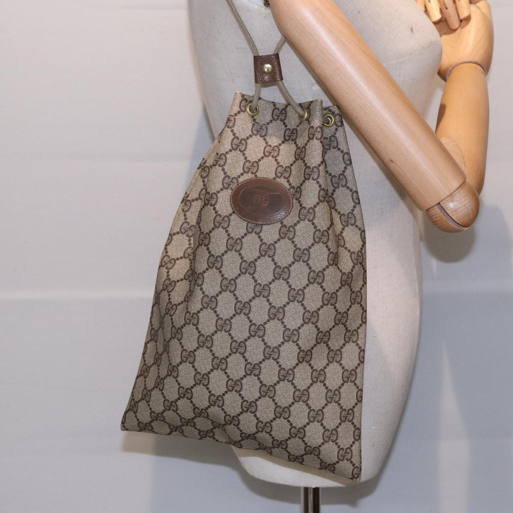 GUCCI GG Supreme Purse Hand Bag PVC Leather Beige Gold 97 19 303 ar12496