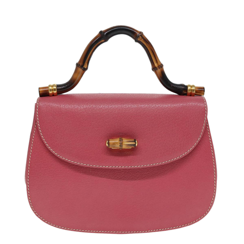 GUCCI Bamboo Hand Bag Leather Pink Gold 000 781 0244 ar12497A