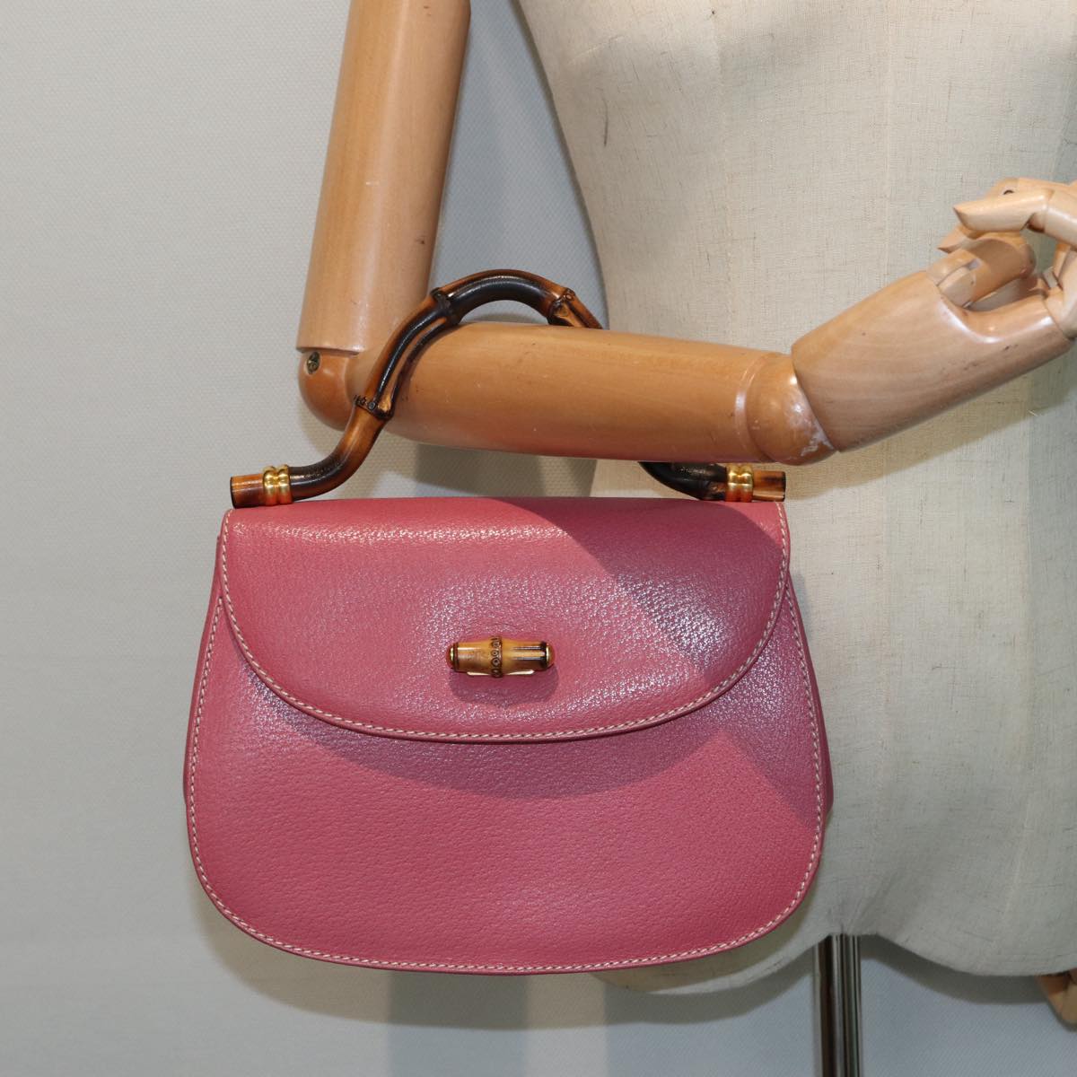 GUCCI Bamboo Hand Bag Leather Pink Gold 000 781 0244 ar12497A