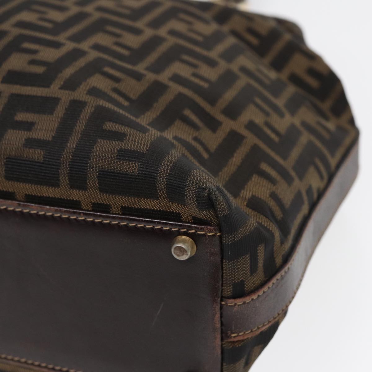 FENDI Zucca Canvas Hand Bag 2way Brown Black gold ar12498