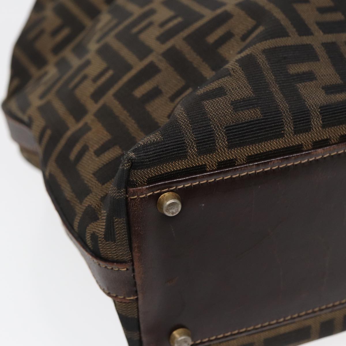 FENDI Zucca Canvas Hand Bag 2way Brown Black gold ar12498