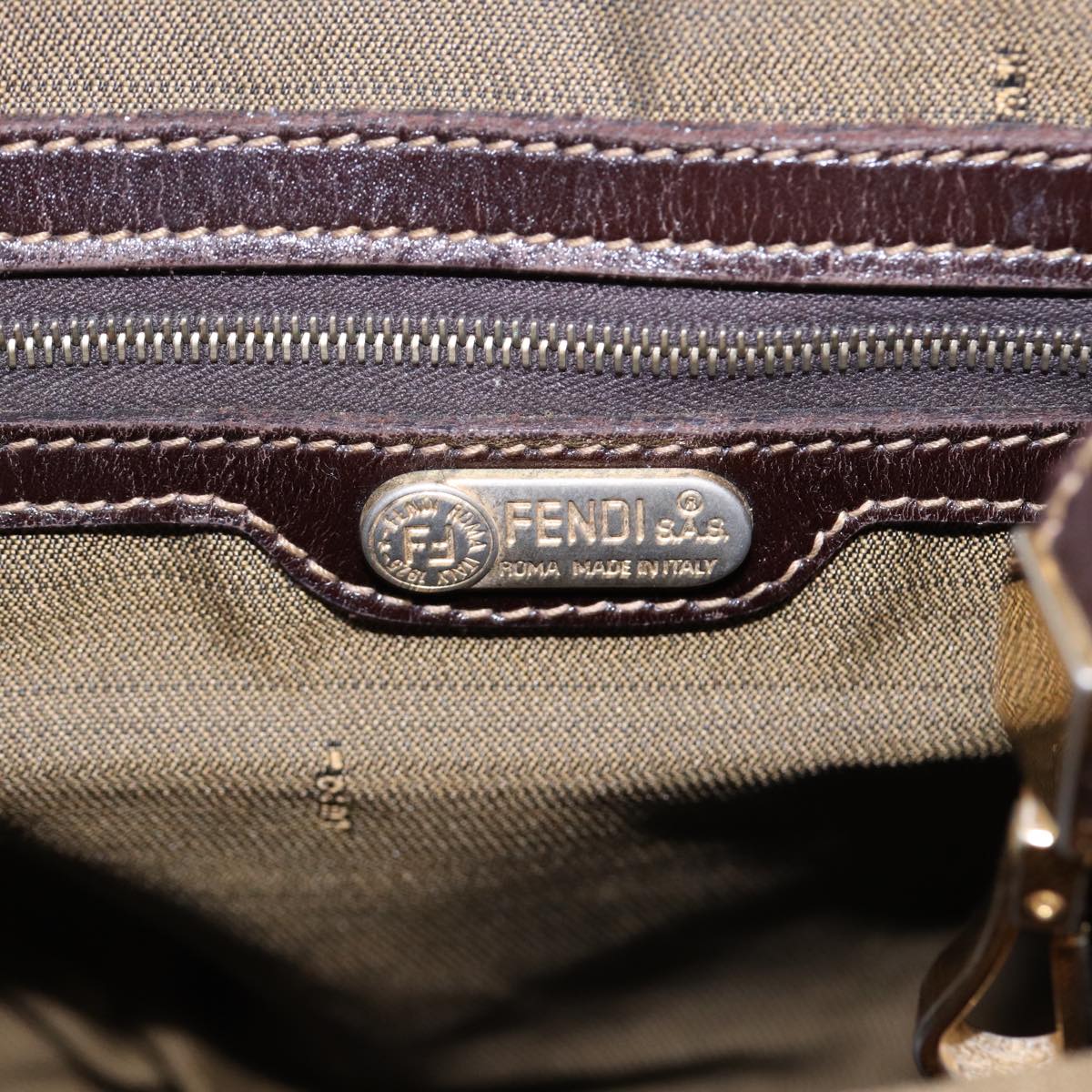 FENDI Zucca Canvas Hand Bag 2way Brown Black gold ar12498