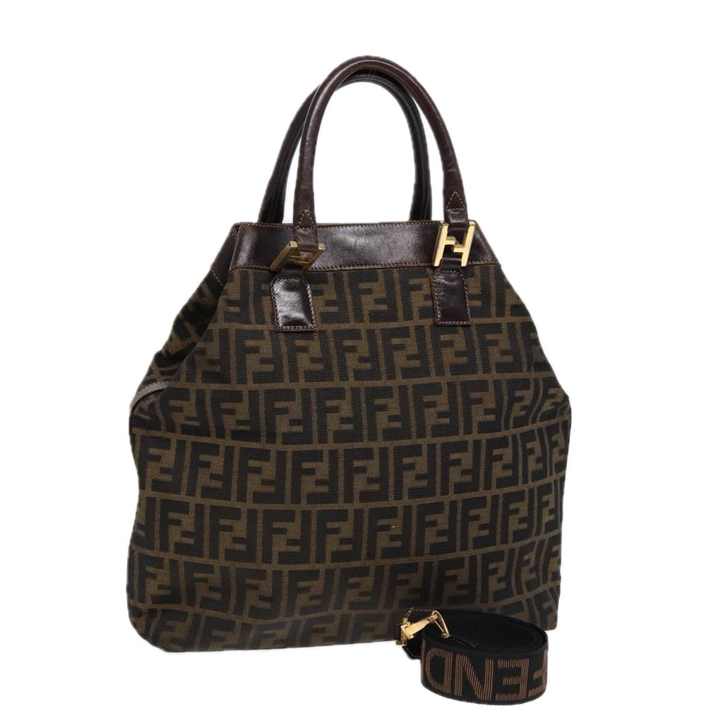 FENDI Zucca Canvas Hand Bag 2way Brown Black gold ar12498