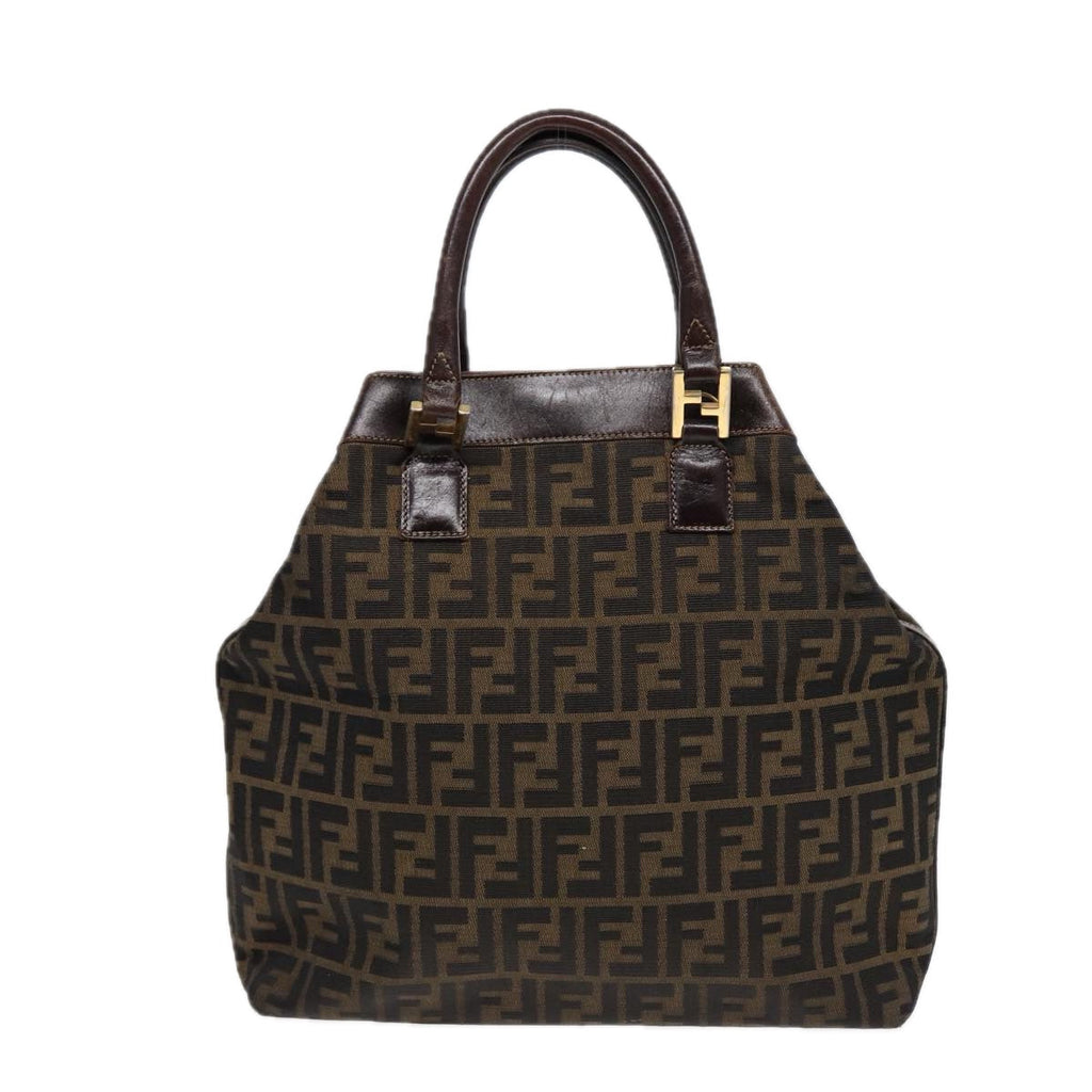 FENDI Zucca Canvas Hand Bag 2way Brown Black gold ar12498