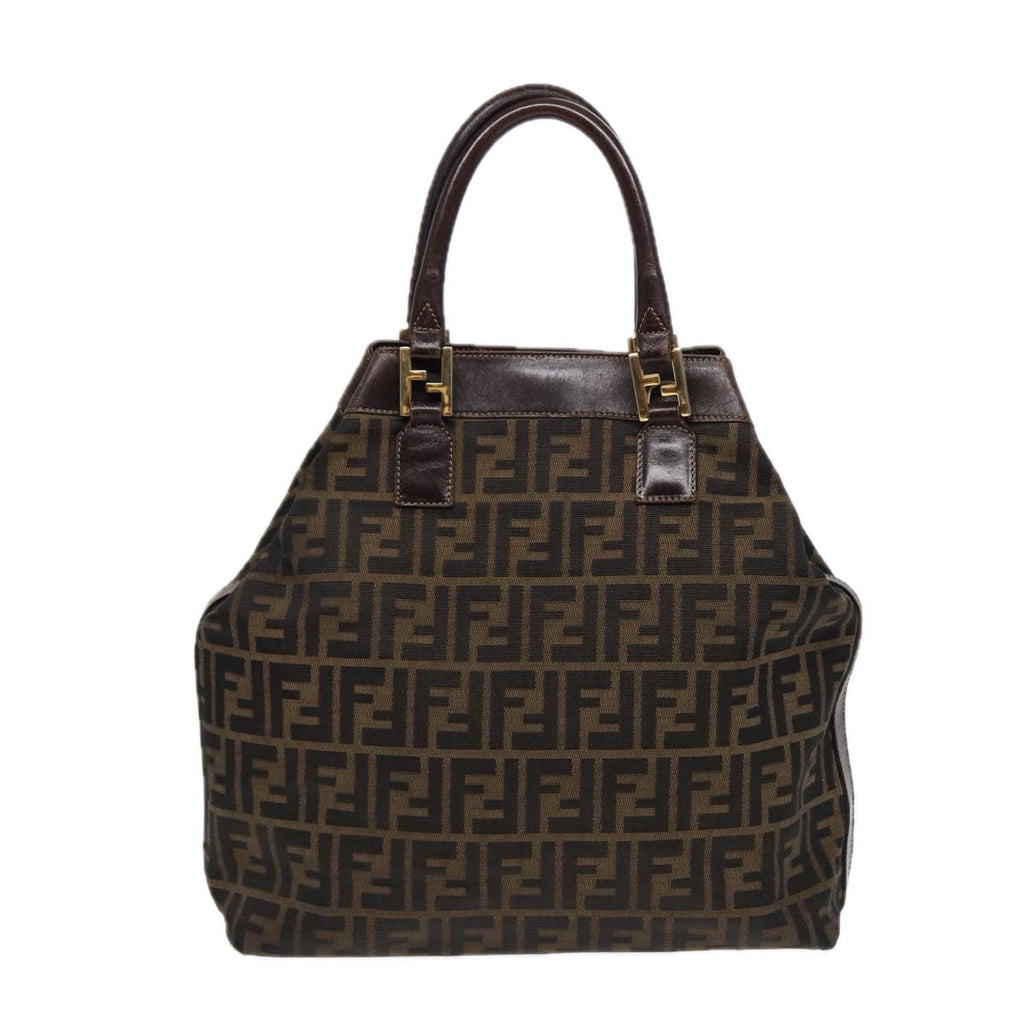 FENDI Zucca Canvas Hand Bag 2way Brown Black gold ar12498