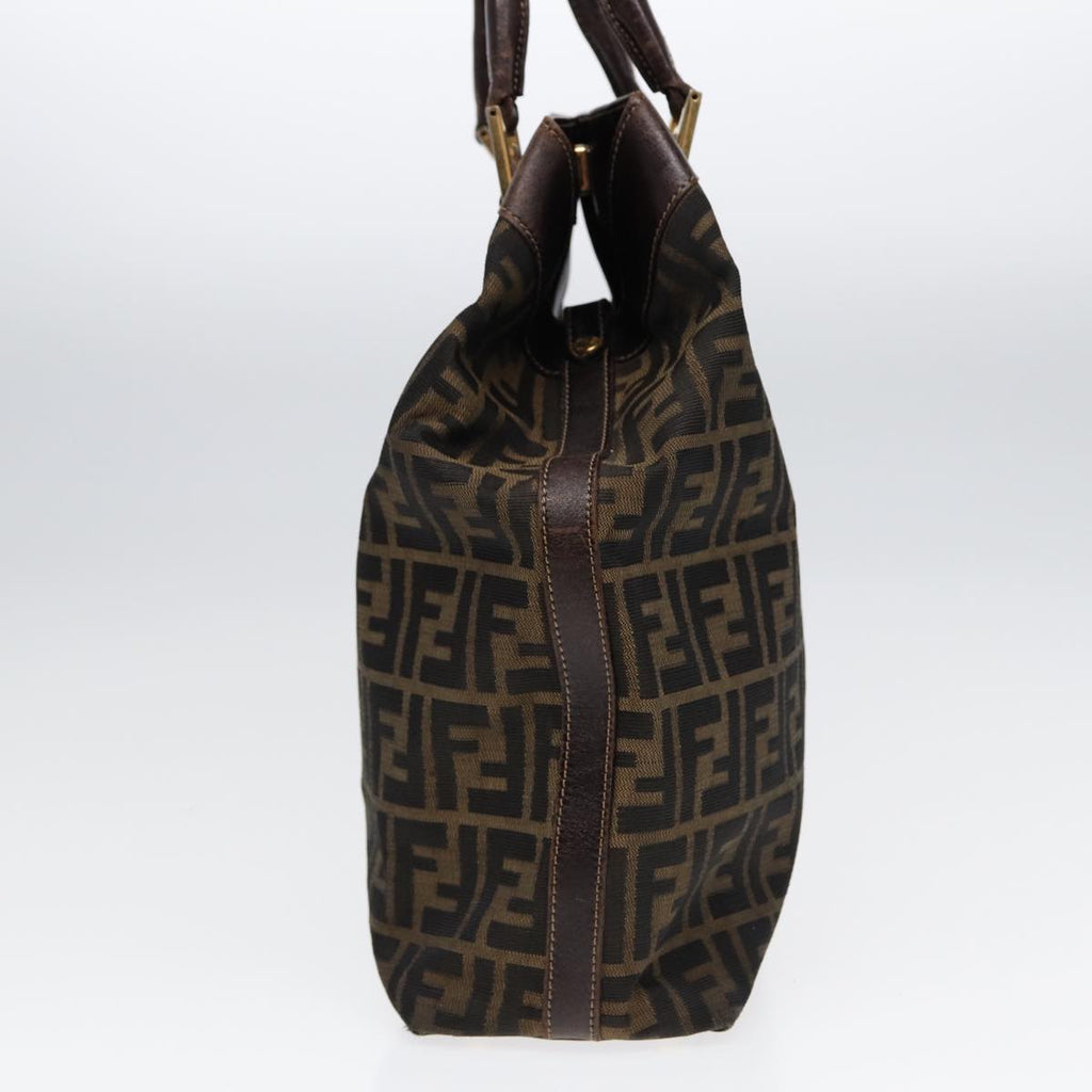 FENDI Zucca Canvas Hand Bag 2way Brown Black gold ar12498