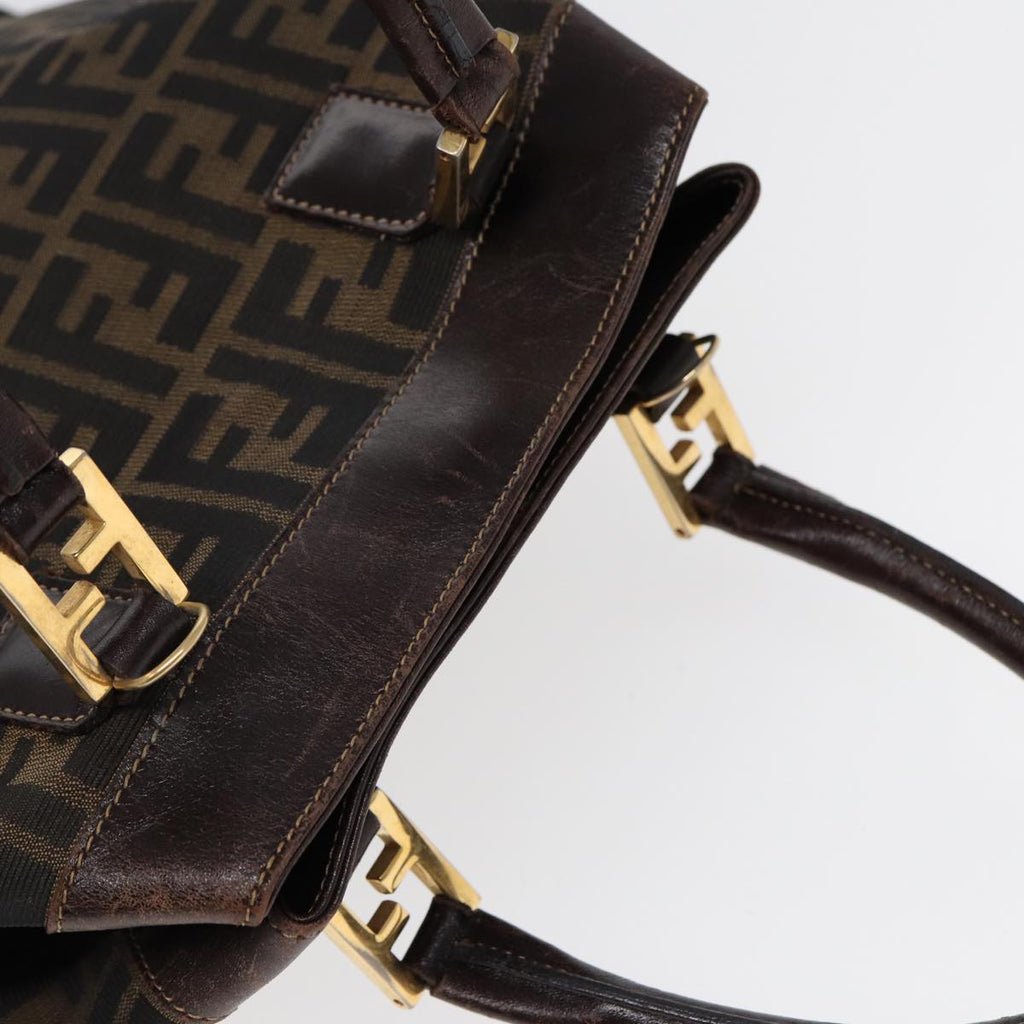 FENDI Zucca Canvas Hand Bag 2way Brown Black gold ar12498