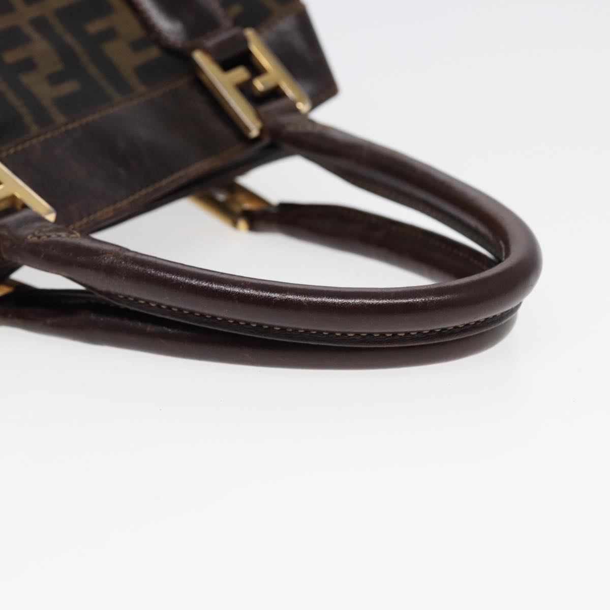 FENDI Zucca Canvas Hand Bag 2way Brown Black gold ar12498