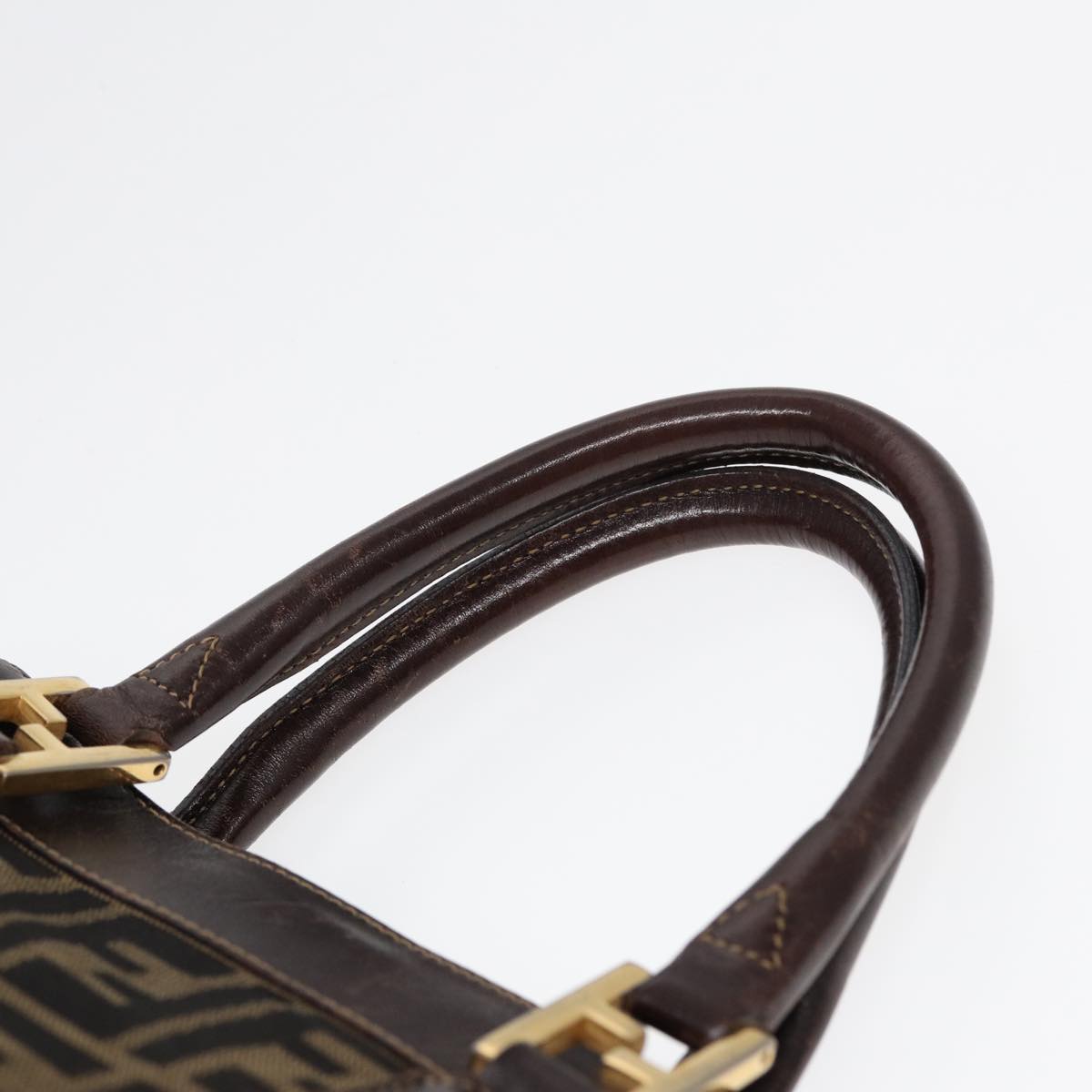 FENDI Zucca Canvas Hand Bag 2way Brown Black gold ar12498