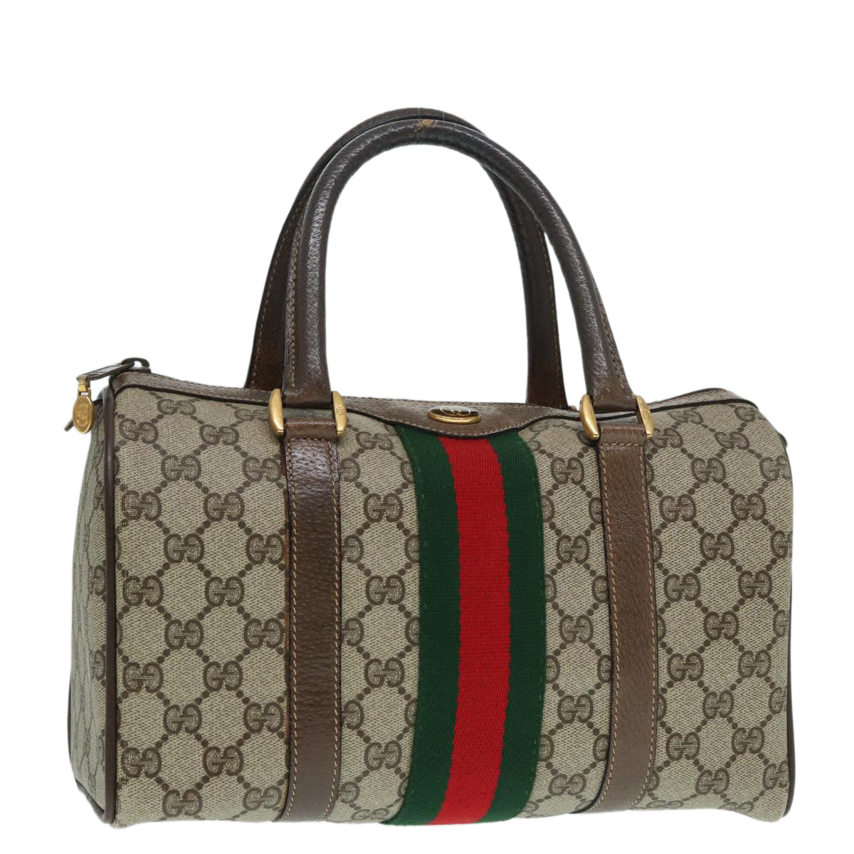 GUCCI GG Supreme Web Sherry Line Boston Bag PVC Beige 69 02 006 ar12526