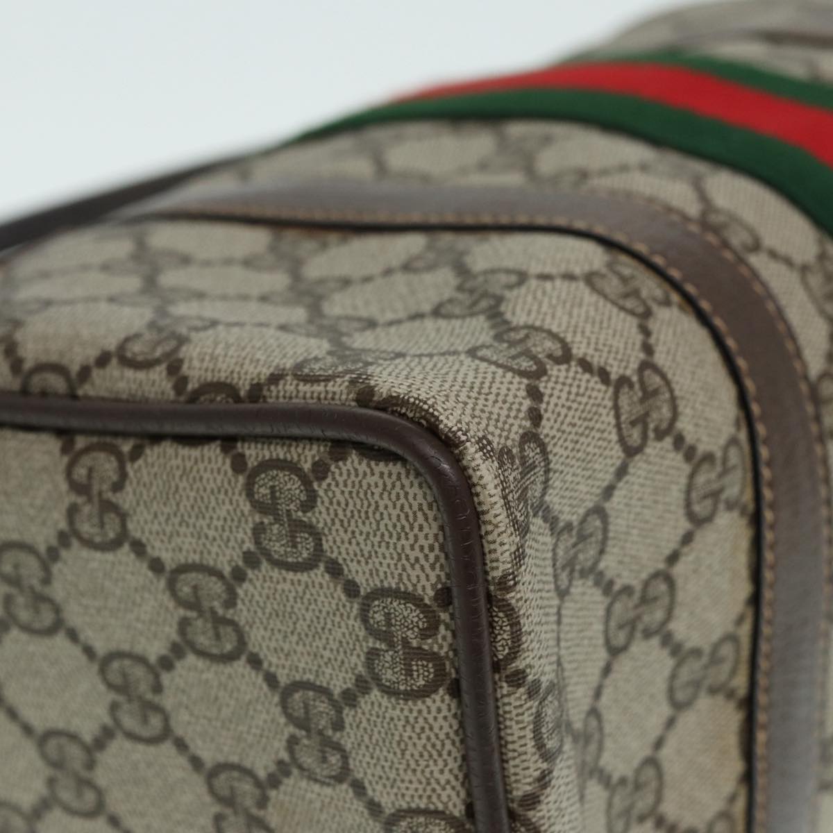 GUCCI GG Supreme Web Sherry Line Boston Bag PVC Beige 69 02 006 ar12526