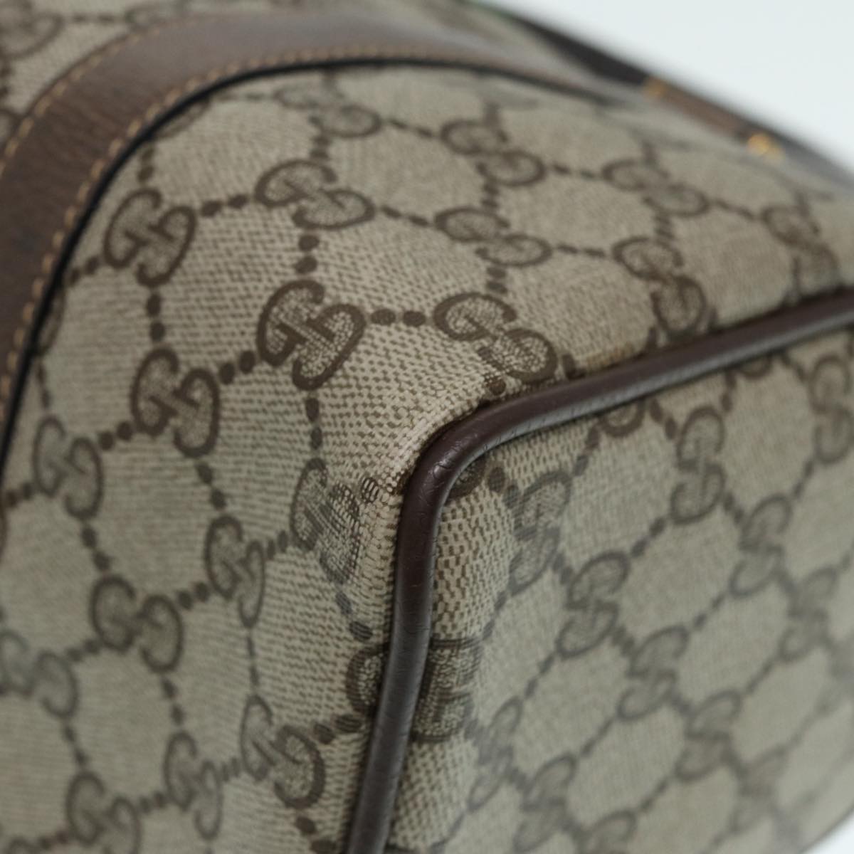 GUCCI GG Supreme Web Sherry Line Boston Bag PVC Beige 69 02 006 ar12526