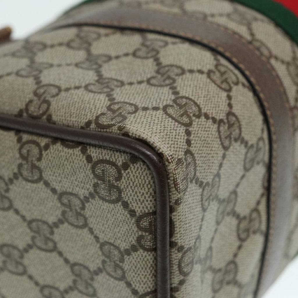 GUCCI GG Supreme Web Sherry Line Boston Bag PVC Beige 69 02 006 ar12526