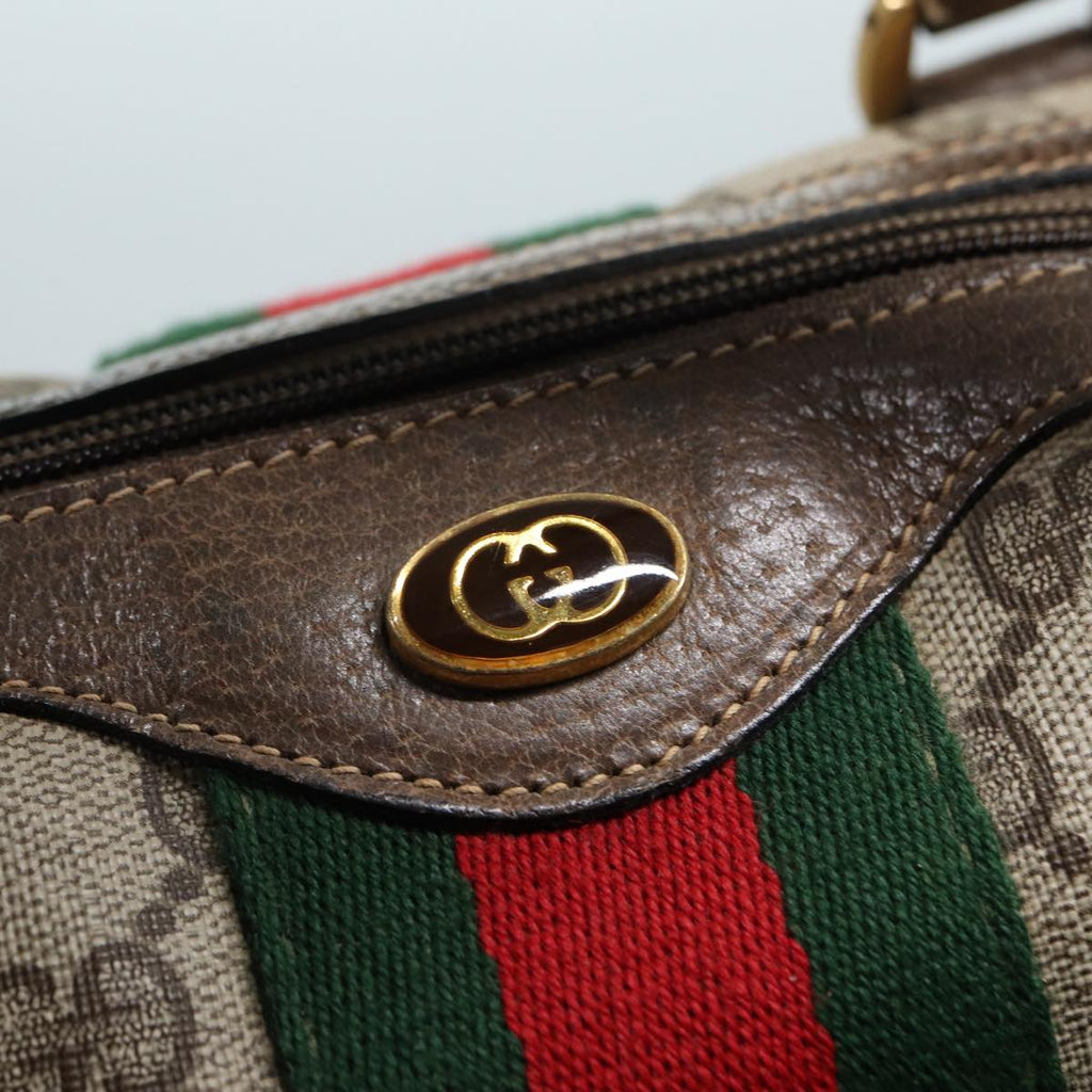 GUCCI GG Supreme Web Sherry Line Boston Bag PVC Beige 69 02 006 ar12526