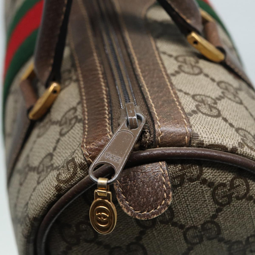 GUCCI GG Supreme Web Sherry Line Boston Bag PVC Beige 69 02 006 ar12526