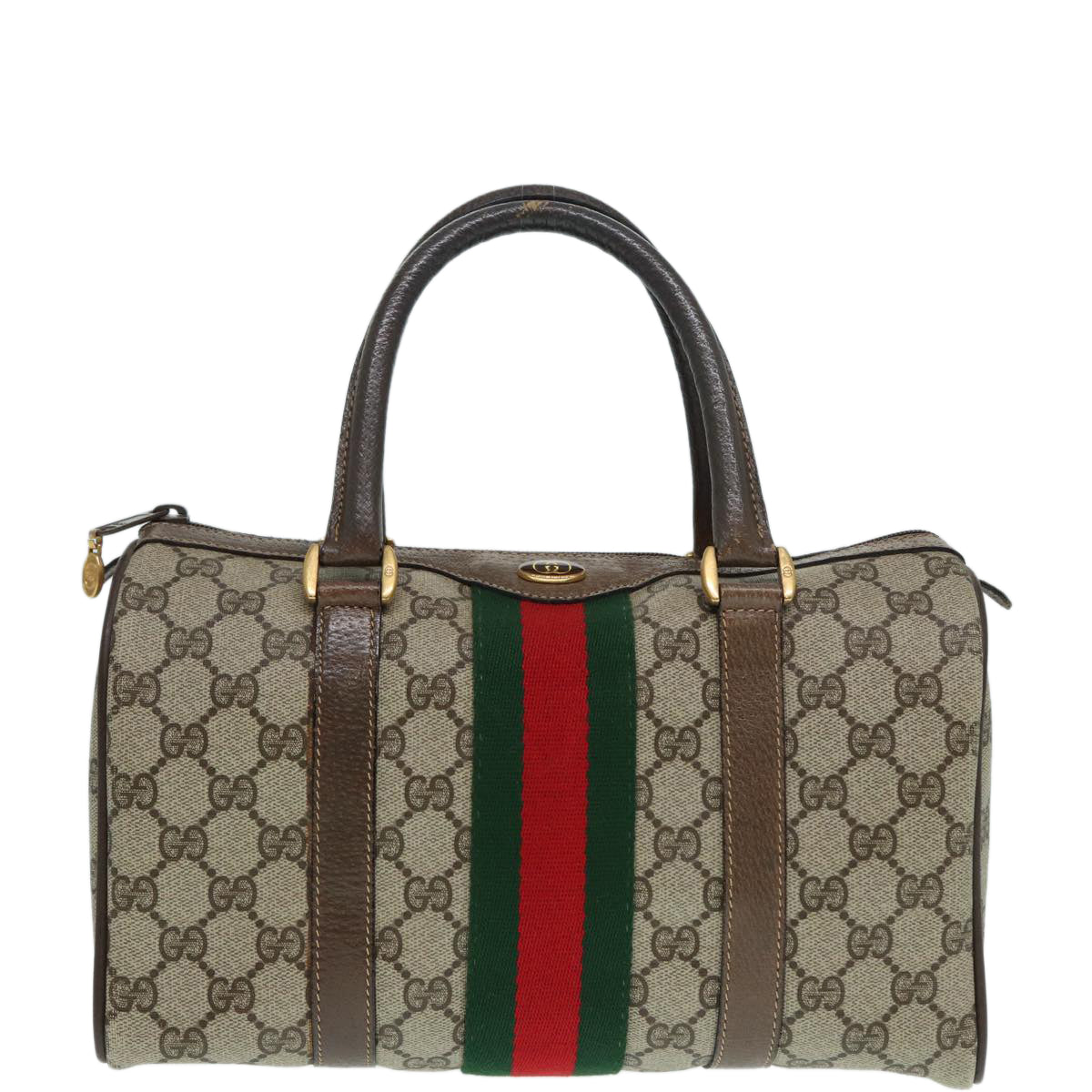 GUCCI GG Supreme Web Sherry Line Boston Bag PVC Beige 69 02 006 ar12526