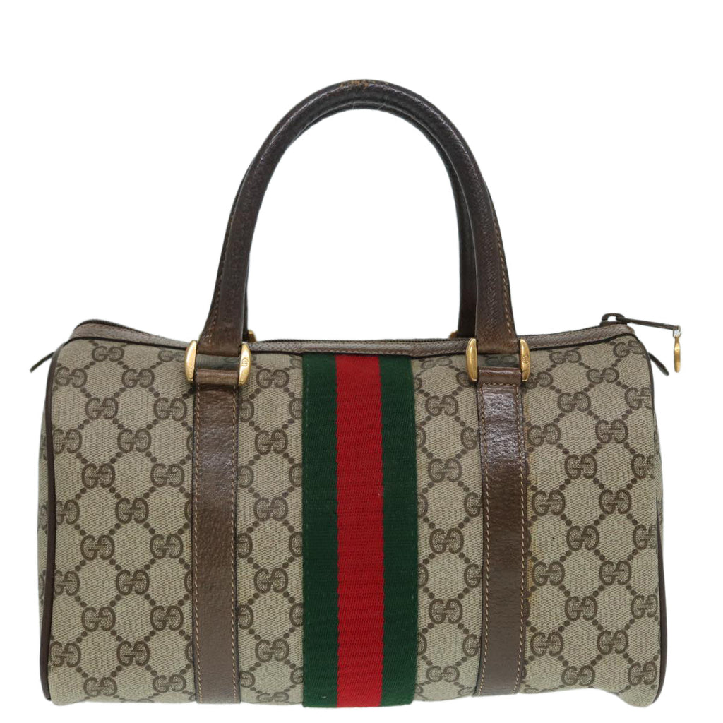GUCCI GG Supreme Web Sherry Line Boston Bag PVC Beige 69 02 006 ar12526