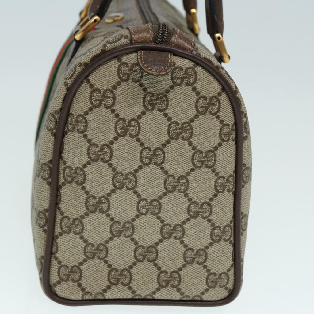 GUCCI GG Supreme Web Sherry Line Boston Bag PVC Beige 69 02 006 ar12526