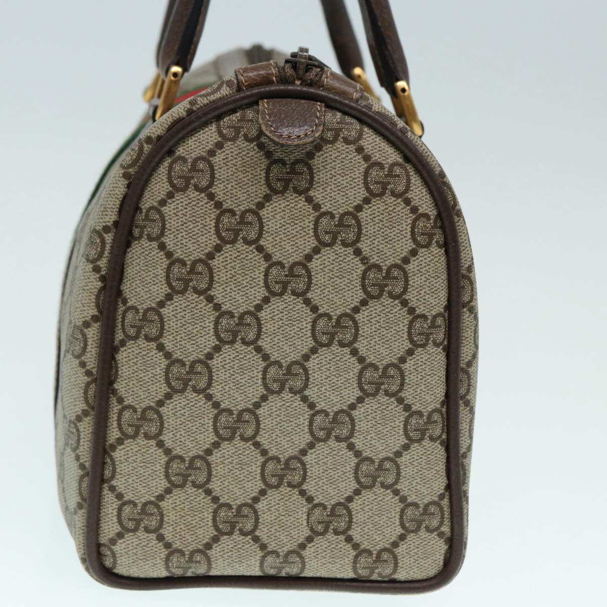 GUCCI GG Supreme Web Sherry Line Boston Bag PVC Beige 69 02 006 ar12526
