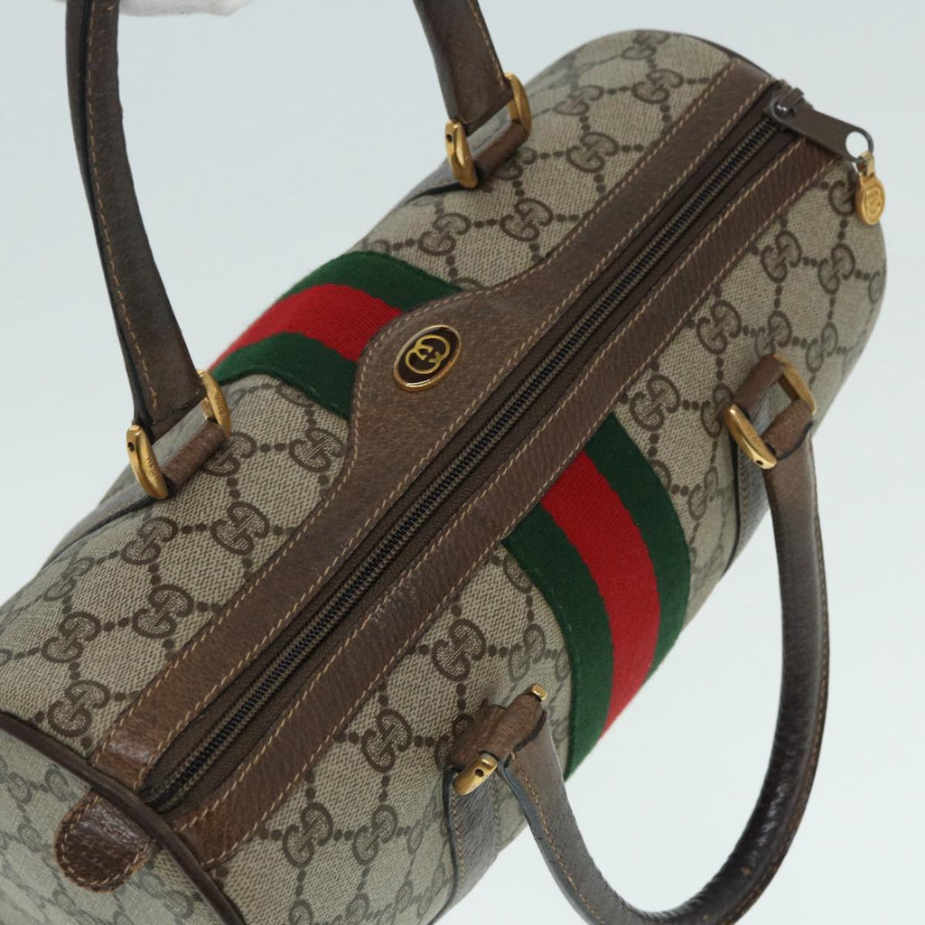 GUCCI GG Supreme Web Sherry Line Boston Bag PVC Beige 69 02 006 ar12526