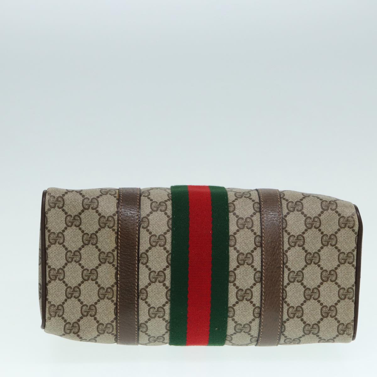 GUCCI GG Supreme Web Sherry Line Boston Bag PVC Beige 69 02 006 ar12526