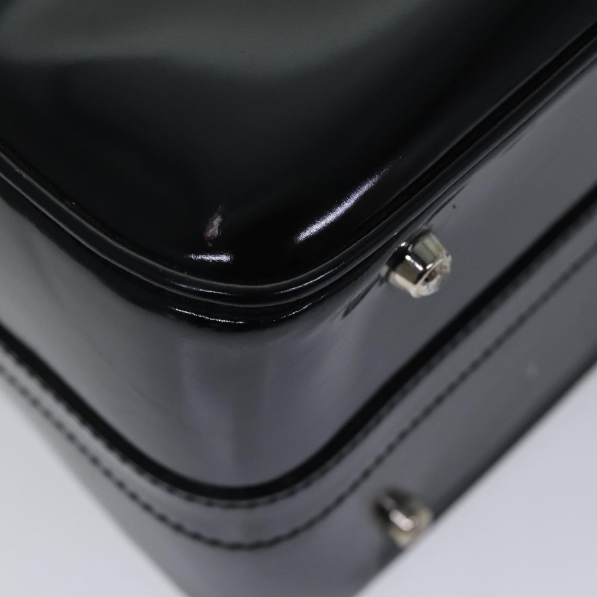 GUCCI Bamboo Vanity Hand Bag Patent 2way Black Silver 013 122 2491 ar12527