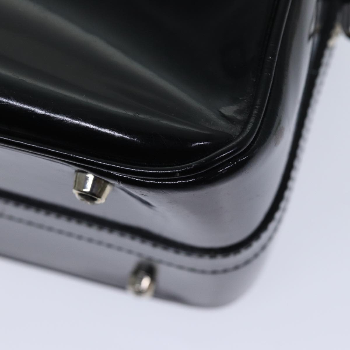 GUCCI Bamboo Vanity Hand Bag Patent 2way Black Silver 013 122 2491 ar12527