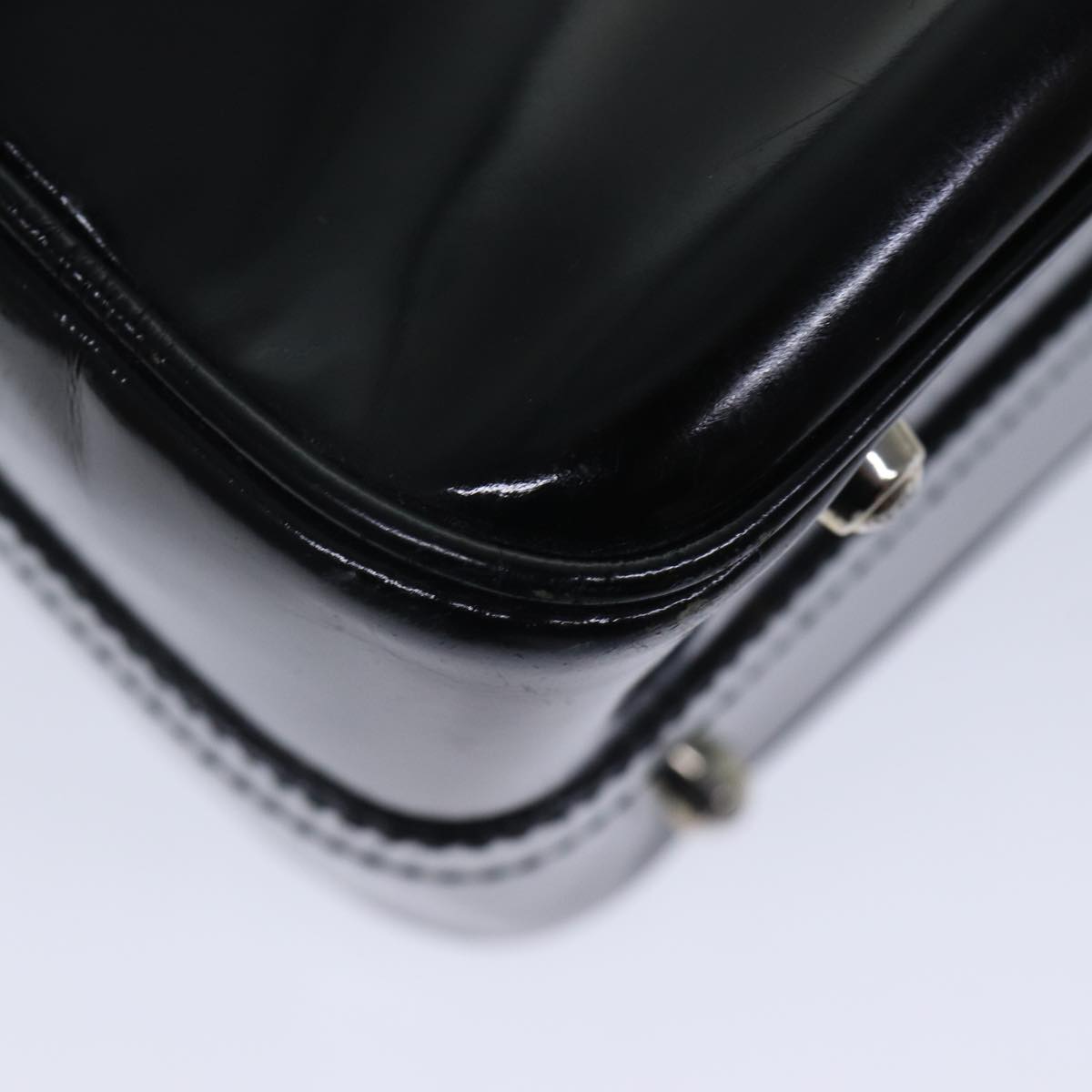 GUCCI Bamboo Vanity Hand Bag Patent 2way Black Silver 013 122 2491 ar12527