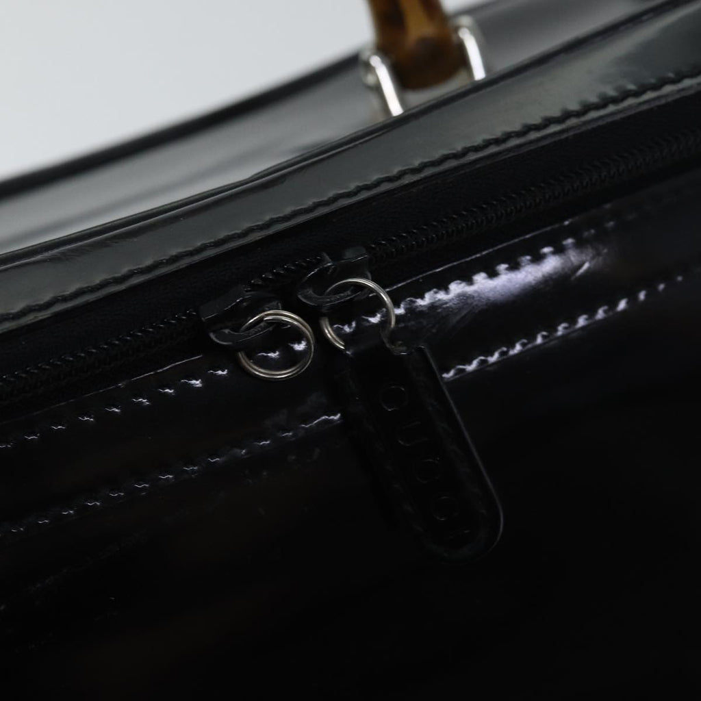 GUCCI Bamboo Vanity Hand Bag Patent 2way Black Silver 013 122 2491 ar12527