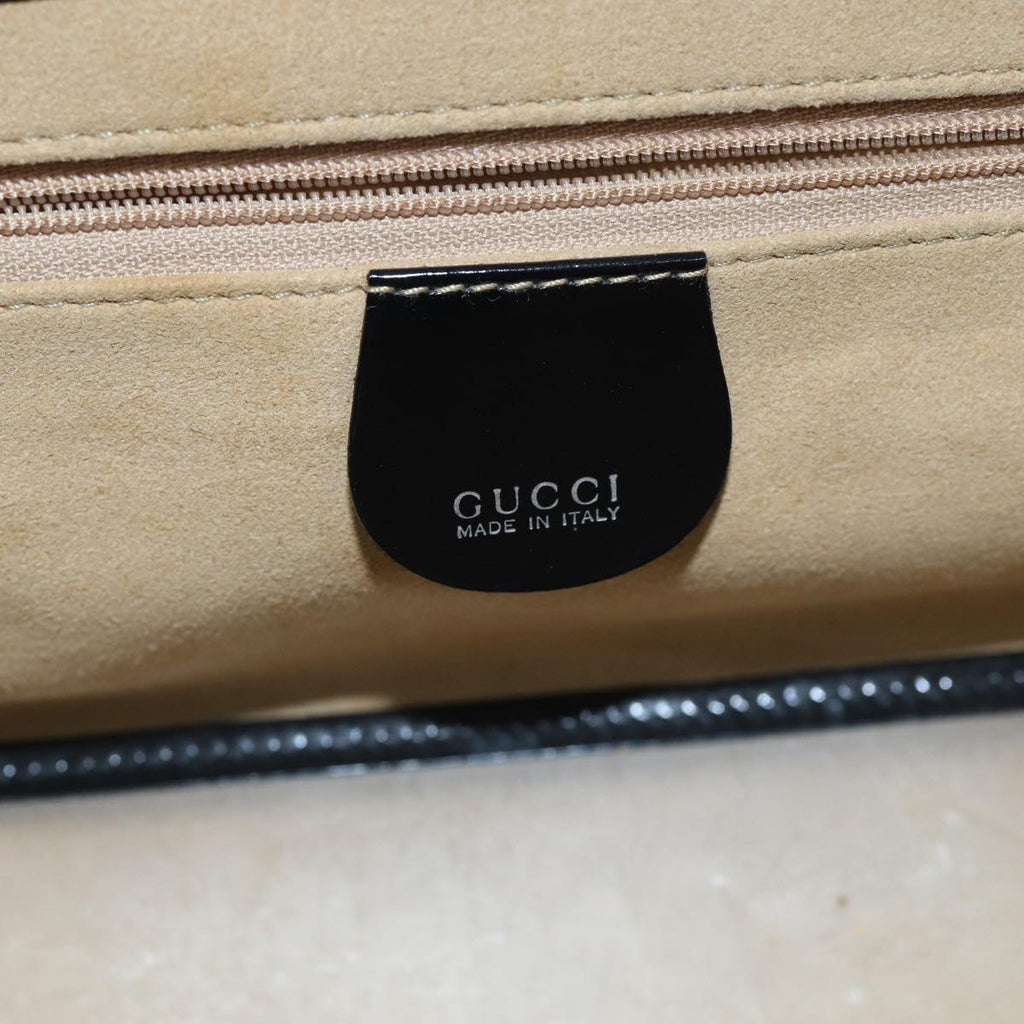 GUCCI Bamboo Vanity Hand Bag Patent 2way Black Silver 013 122 2491 ar12527