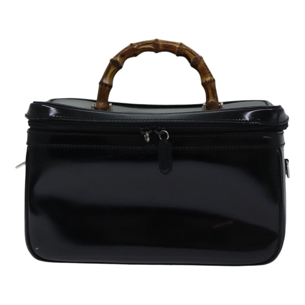 GUCCI Bamboo Vanity Hand Bag Patent 2way Black Silver 013 122 2491 ar12527