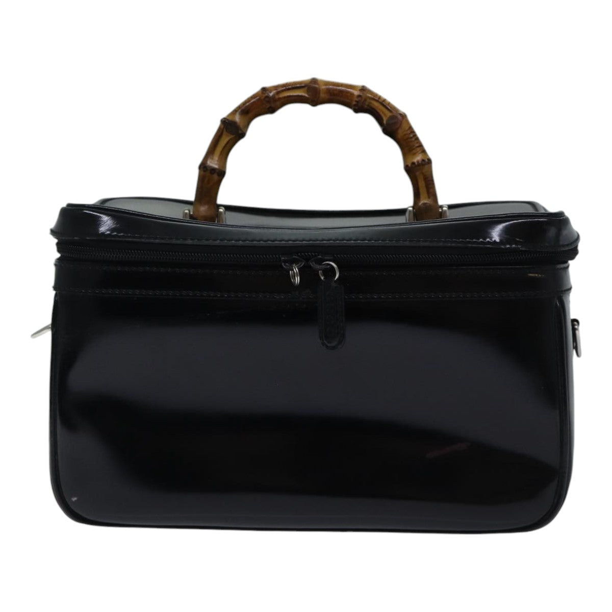 GUCCI Bamboo Vanity Hand Bag Patent 2way Black Silver 013 122 2491 ar12527