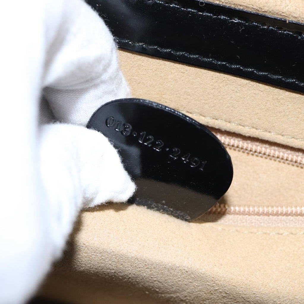 GUCCI Bamboo Vanity Hand Bag Patent 2way Black Silver 013 122 2491 ar12527