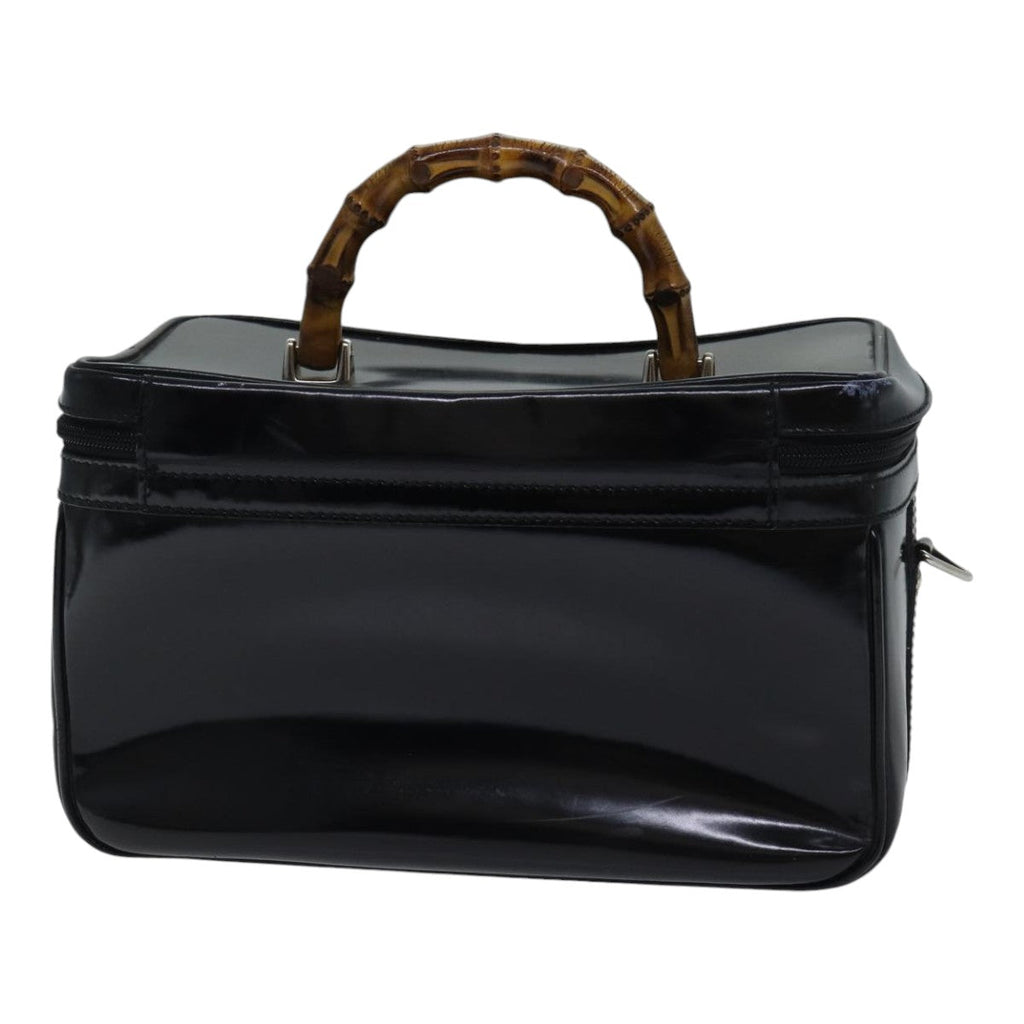 GUCCI Bamboo Vanity Hand Bag Patent 2way Black Silver 013 122 2491 ar12527