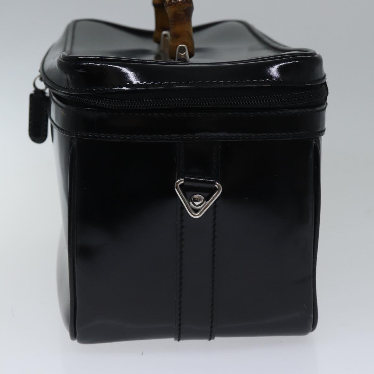 GUCCI Bamboo Vanity Hand Bag Patent 2way Black Silver 013 122 2491 ar12527
