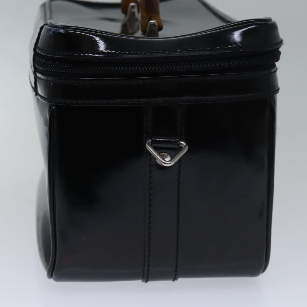 GUCCI Bamboo Vanity Hand Bag Patent 2way Black Silver 013 122 2491 ar12527