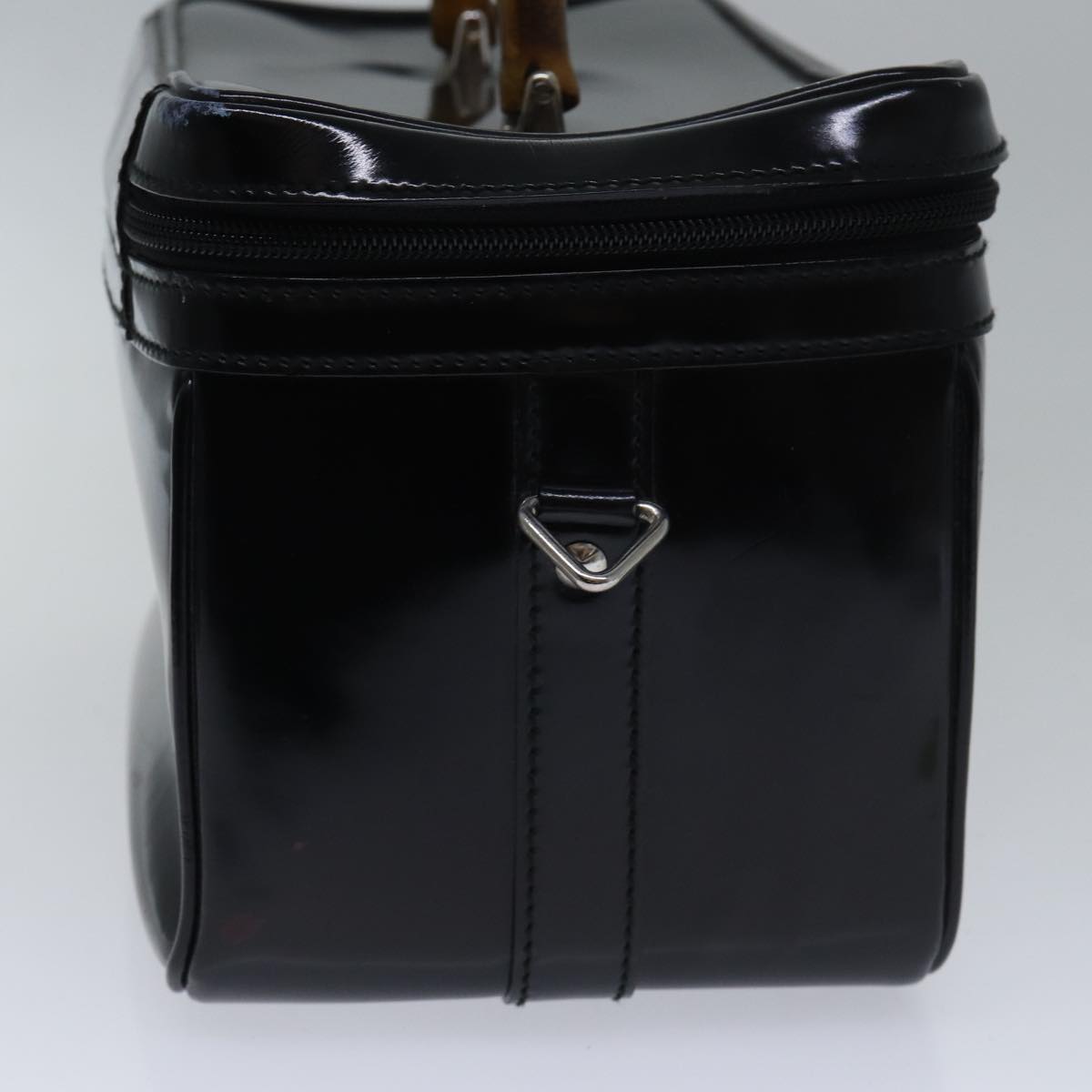 GUCCI Bamboo Vanity Hand Bag Patent 2way Black Silver 013 122 2491 ar12527
