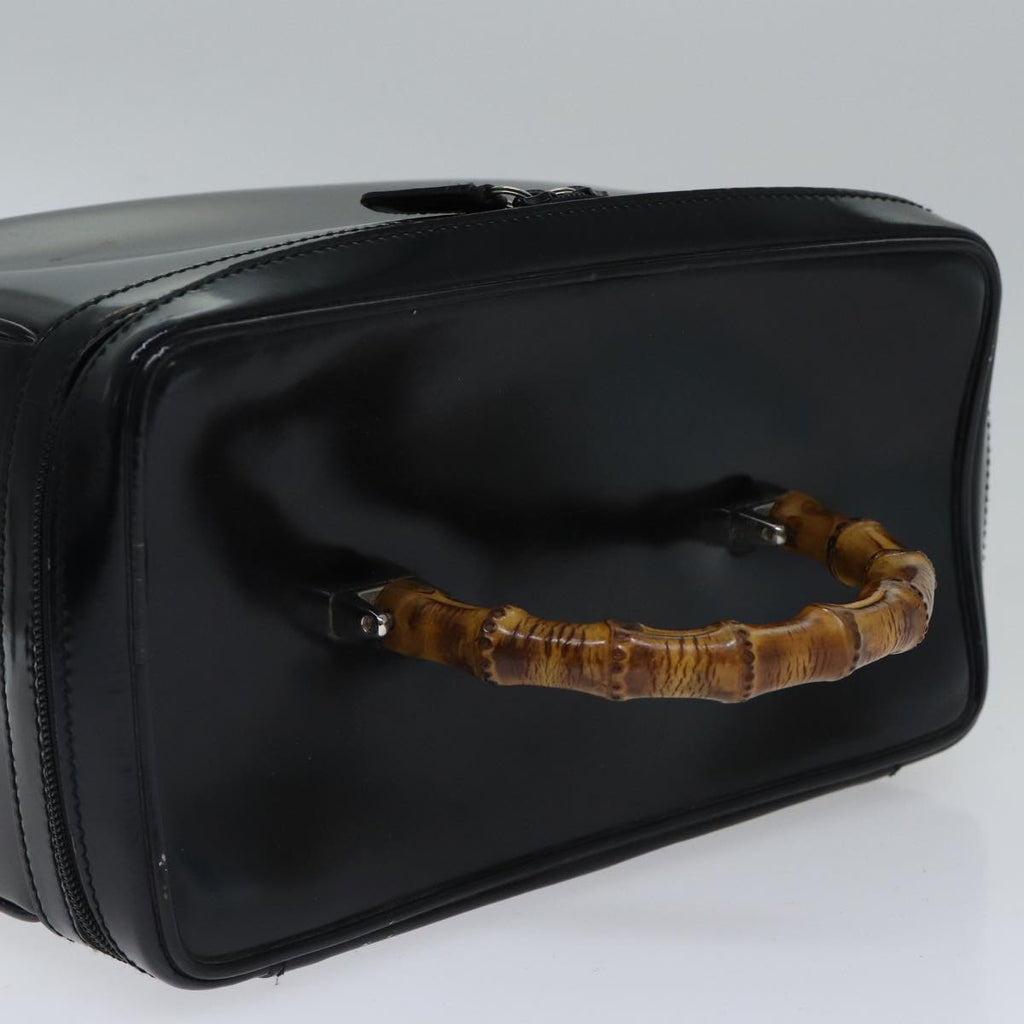 GUCCI Bamboo Vanity Hand Bag Patent 2way Black Silver 013 122 2491 ar12527