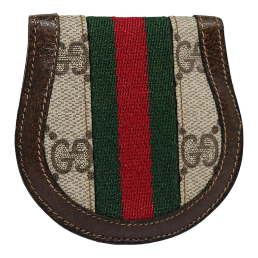 GUCCI GG Supreme Web Sherry Line Coin Purse PVC Beige Red Green ar12530