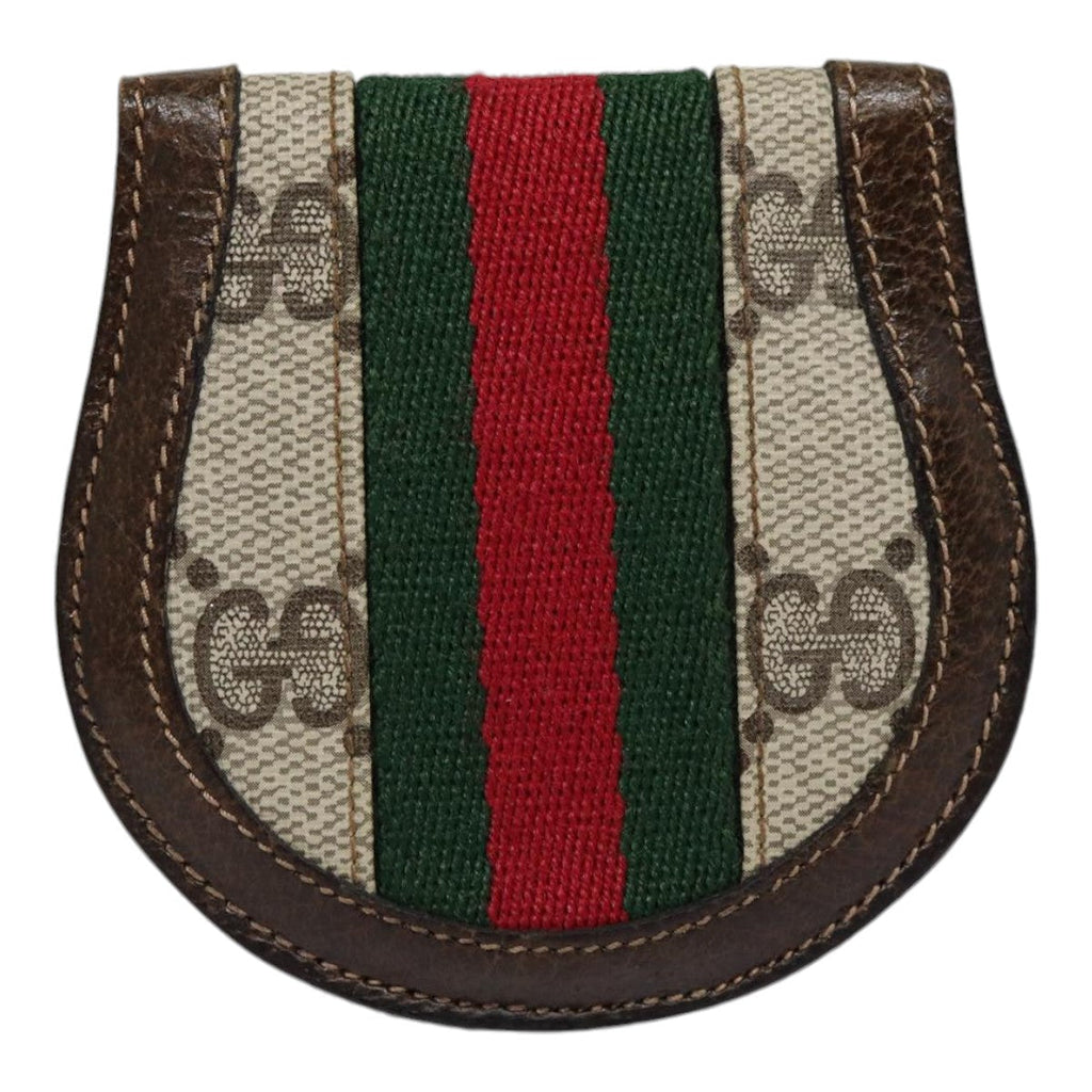 GUCCI GG Supreme Web Sherry Line Coin Purse PVC Beige Red Green ar12530