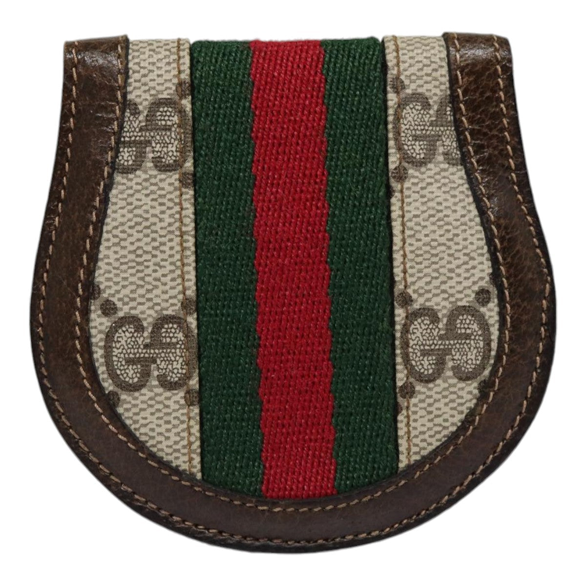 GUCCI GG Supreme Web Sherry Line Coin Purse PVC Beige Red Green ar12530