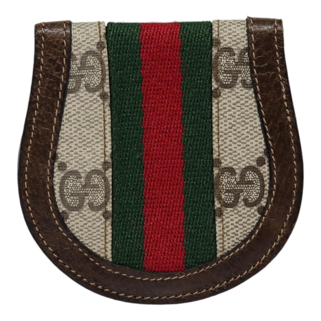 GUCCI GG Supreme Web Sherry Line Coin Purse PVC Beige Red Green ar12530