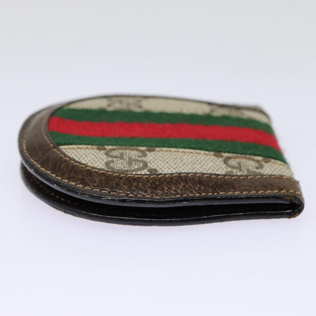 GUCCI GG Supreme Web Sherry Line Coin Purse PVC Beige Red Green ar12530