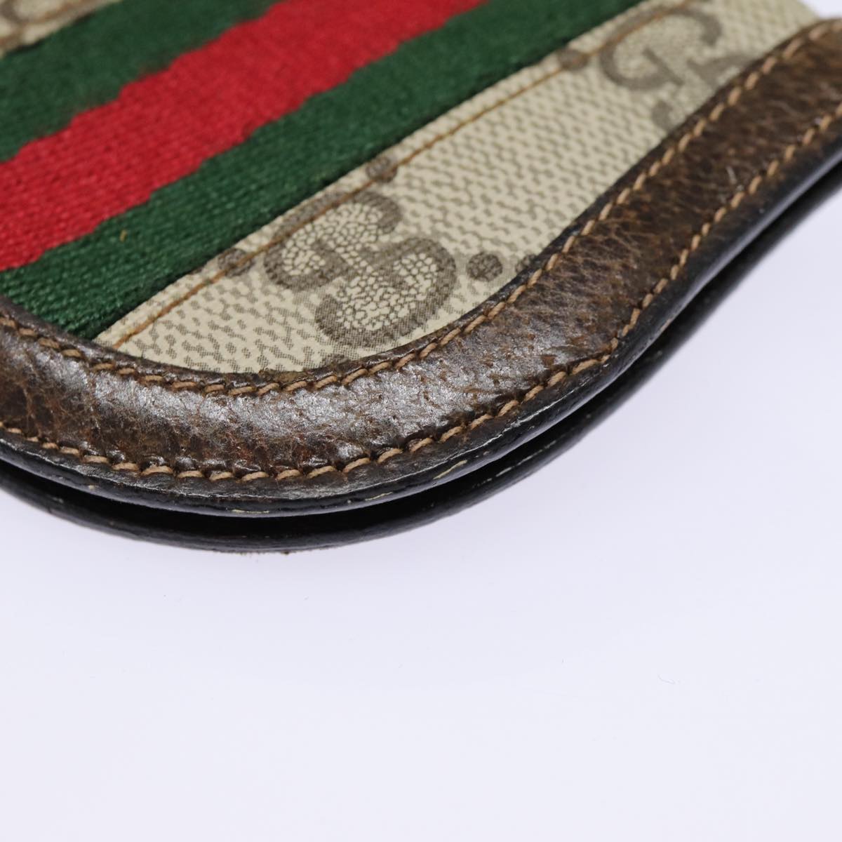 GUCCI GG Supreme Web Sherry Line Coin Purse PVC Beige Red Green ar12530