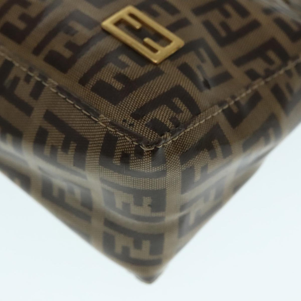 FENDI Zucchino Canvas Hand Bag Brown Gold ar12553