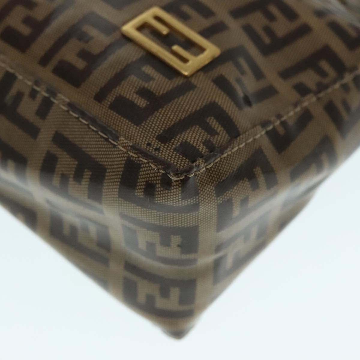 FENDI Zucchino Canvas Hand Bag Brown Gold ar12553