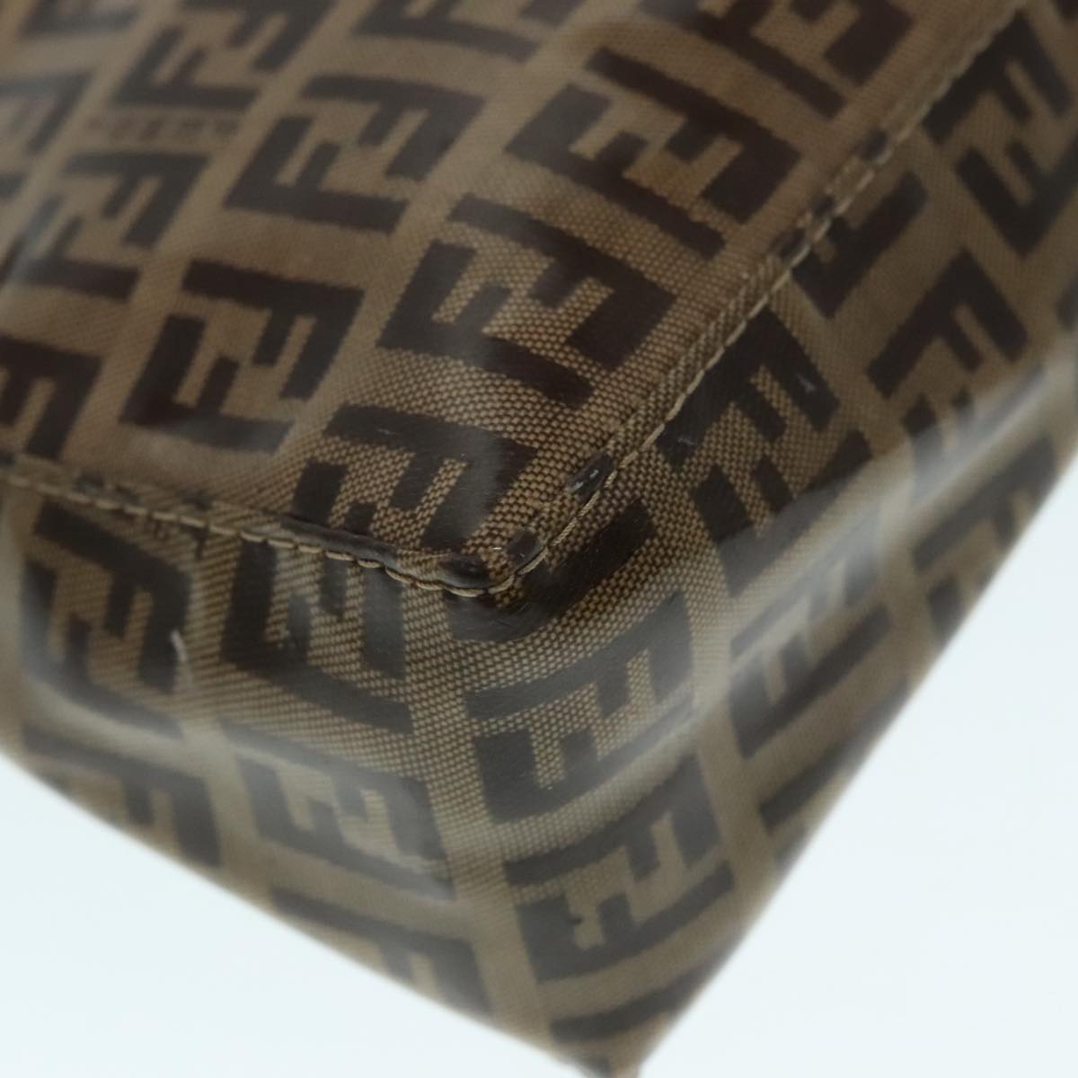 FENDI Zucchino Canvas Hand Bag Brown Gold ar12553